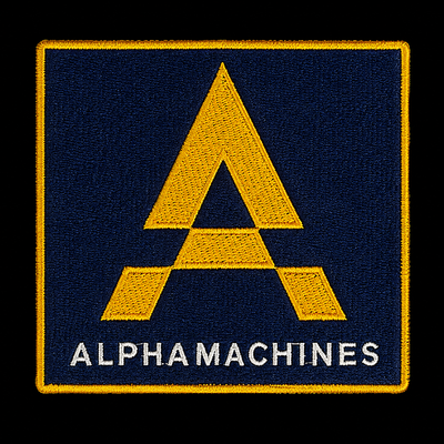 Alpha Machines patch — custom embroidery by Emporium Embroidery