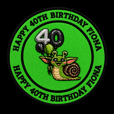 Fiona Birthday patch — custom embroidery by Emporium Embroidery