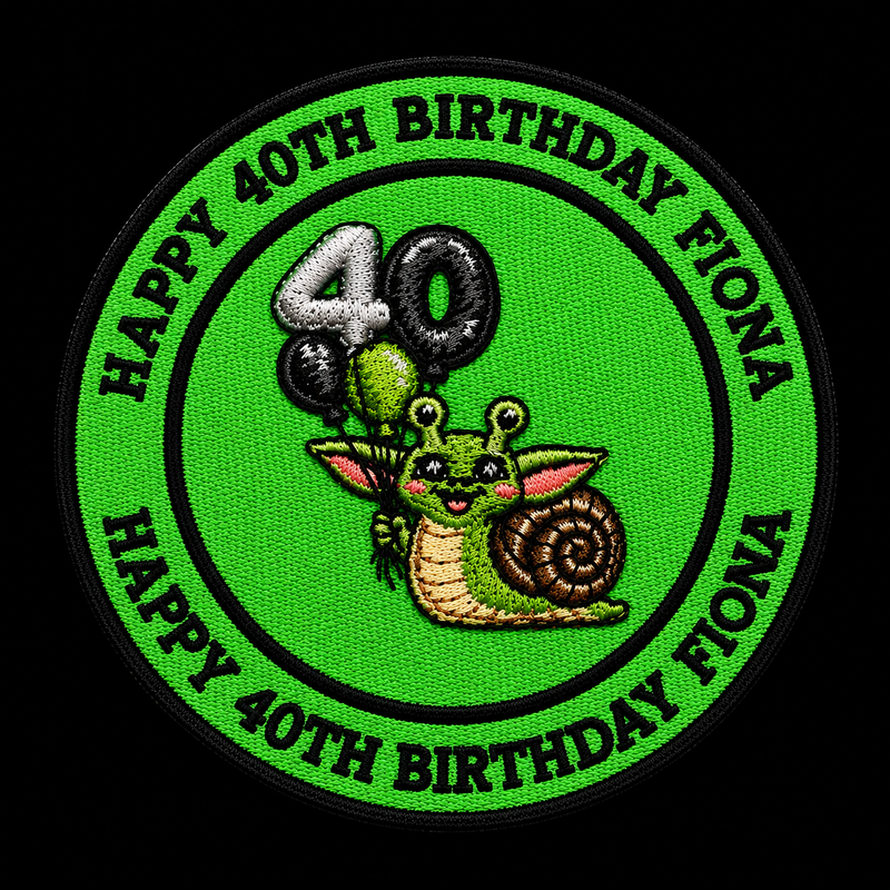 Fiona Birthday patch — custom embroidery by Emporium Embroidery