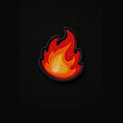 Fire Emoji patch — custom embroidery by Emporium Embroidery