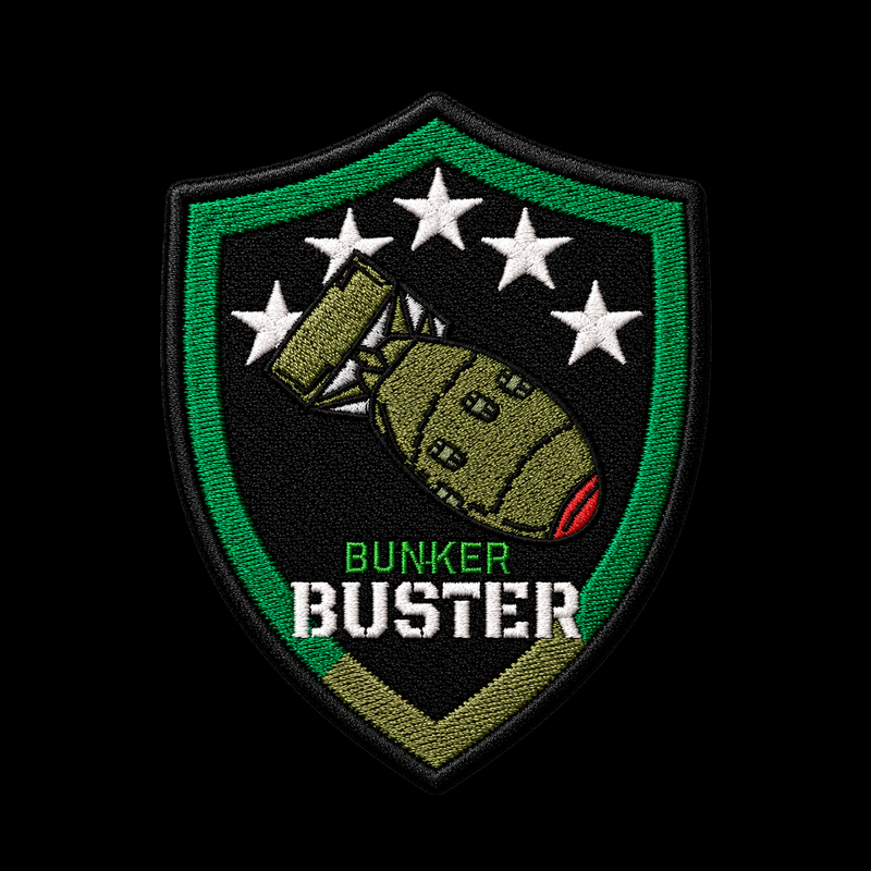 Bunkerbuster patch — custom embroidery by Emporium Embroidery